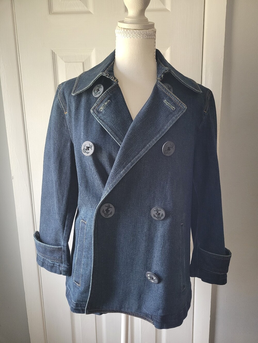 Lauren Jeans Co Ralph Lauren Denim Peacoat Jacket Medium Anchor Buttons
